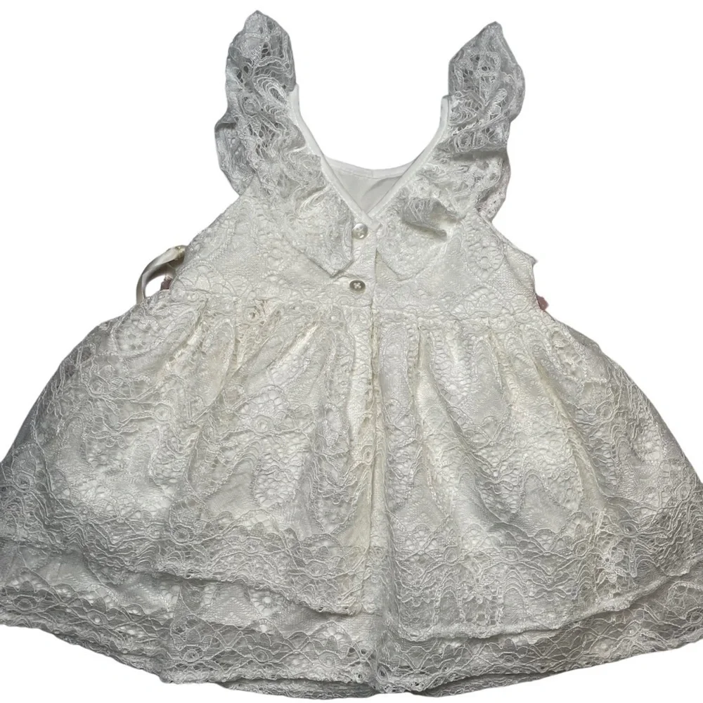 Laura Ashley London Baby Girl's White Floral Lace Ball Gown Dress 12m Easter